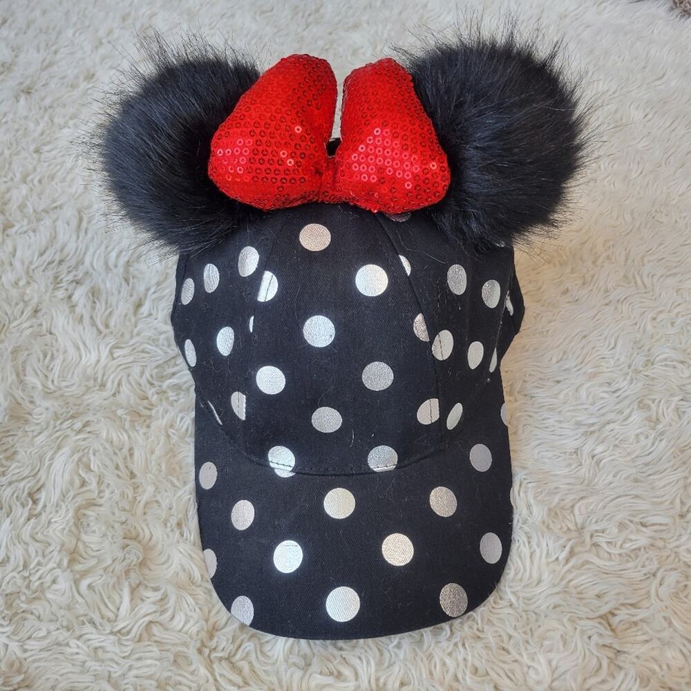 Disney Parks Womens Minnie Mouse Polka Dot Pom Pom Baseball Cap with Bow - Picture 3 of 7